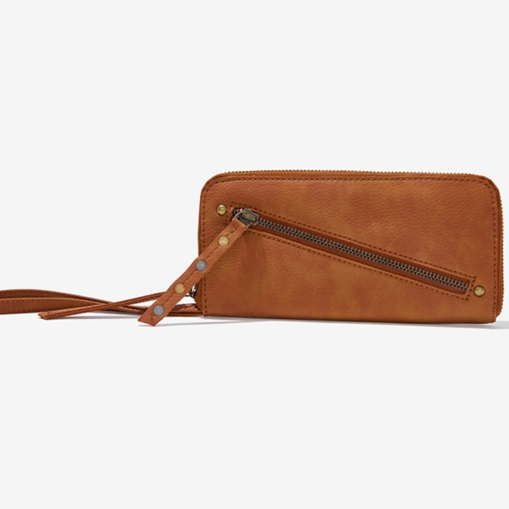 Free People Light Brown Distressed Vegan Leather Zipper Wristlet Wallet - Picture 5 of 6